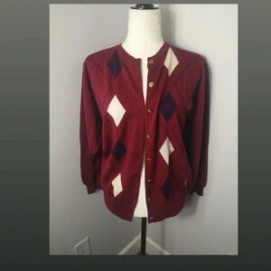 Vintage Pringle of Scotland Argyle cardigan burgundy